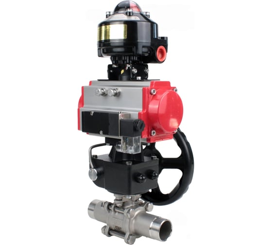 Кран шаровой DN.ru 316-316-PTFE-W-ISO-H Ду50 Ру40 пневмопривод DA-083, пневмораспределитель 220VAC, редуктор HDM-2, БКВ LSB-510 D160-55124 1