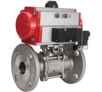 Кран шаровой DN.ru КШФПТ 316.180 Ду100 Ру16 пневмопривод DA-105, пневмораспределитель 24VDC, БПВ D160-72067