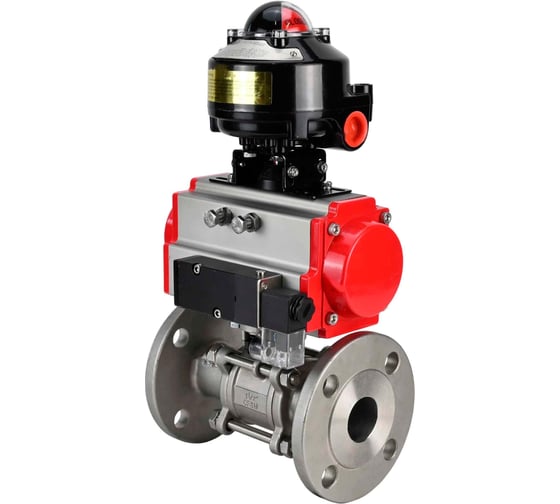 Кран шаровой DN.ru КШФПТ 316.180 Ду50 Ру40 пневмопривод SA-083, пневмораспределитель 24VDC, БКВ LSB-510 (EX) D160-72931