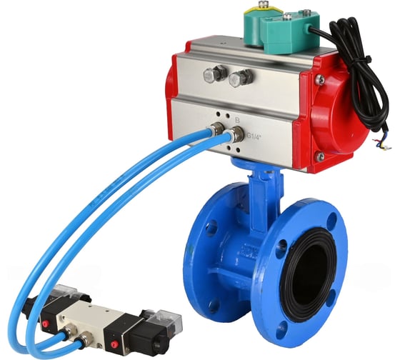 Затвор дисковый DN.ru GGG40-304-EPDM-2W-F-H Ду80 Ру16, пневмопривод DA-105, пневмораспределитель 220VAC, переключатель МППП-200 D050-85915