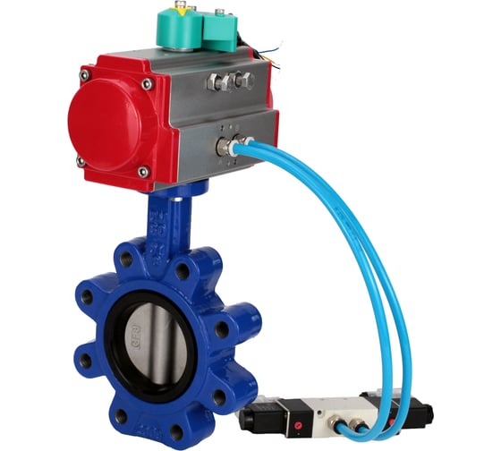 Затвор дисковый DN.ru QT450-304-EPDM-2W-Fb-H Ду100 Ру16 LUG, пневмопривод DA-083, пневмораспределитель 220VAC, переключатель МППП-200 D050-86156