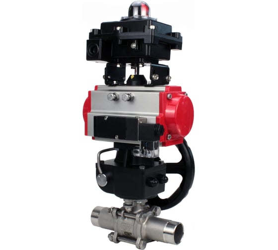 Кран шаровой DN.ru 316-316-PTFE-W-ISO-H Ду50 Ру40 пневмопривод DA-083, пневмораспределитель 24VDC, редуктор HDM-2, БКВ LSB-410 D160-55256 1