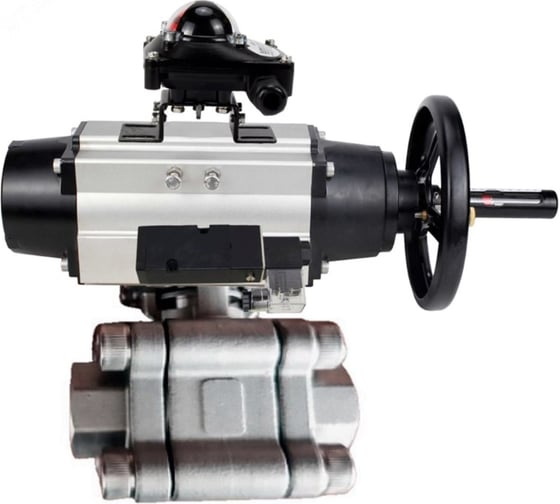 Кран шаровой DN.ru 316-316-PTFE-FP-SW-ISO-H Ду100 Ру63 под приварку, пневмопривод DA-105-1, пневмораспр. 24VDC, БКВ LSB-210 D160-75943