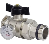 Кран шаровой с термометром прямой ВН/НАР 1" черная бабочка TEBO T-КШ.Т.502.1.ЧБ.CN