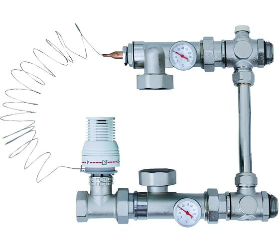 Смесительный узел 1" с термоголовкой, проходной TEBO T-СУ.ТГ.1.130.CN