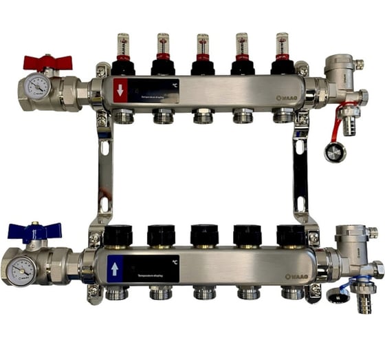 Коллектор WAAG 589.F 1х3/4, 5вых., c клапанами, с расходомерами, сталь нержавеющая, в сборе WG.589.0605.F