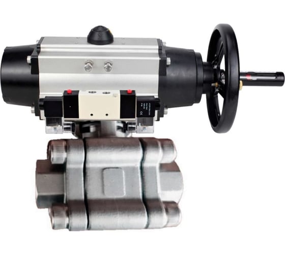 Кран шаровой DN.ru 316-316-PTFE-FP-SW-ISO-H Ду100 Ру63 под приварку, пневмопривод DA-105-1, пневмораспр. (2EM) 220VAC D160-75956