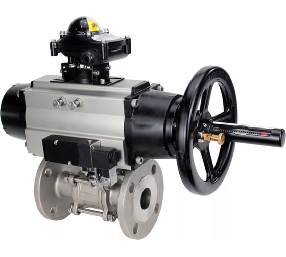 Кран шаровой DN.ru 316-316-FP-F-ISO-H Ду100 Ру25, пневмопривод, пневмораспределитель, БКВ D160-65995