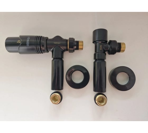 Комплект термостатический осевой VIVALDO 1/2 с удлинителями и чашками черный AATRVSRE-BL