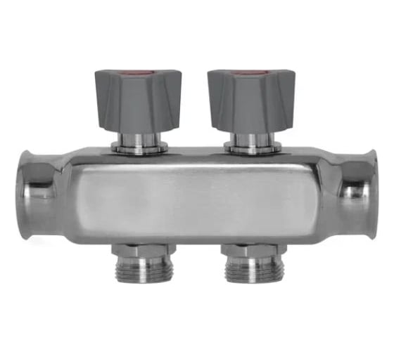 Коллекторный блок BYR PEX из нержавеющей стали с кран-буксами вентильного типа 1-Т2-3/4 ЕК L=50 2725-02
