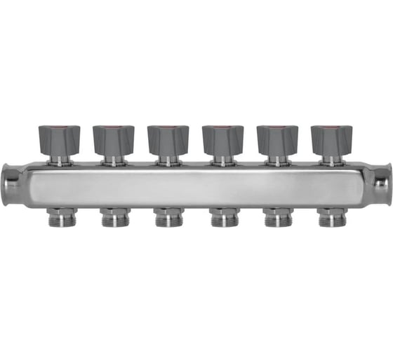 Коллекторный блок BYR PEX из нержавеющей стали с кран-буксами вентильного типа 1-Т6-3/4 ЕК L=50 2725-06