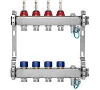 Коллекторная группа BYR PEX из нержавеющей стали, 1-Т4-3/4ЕК L=50 с расходомерами, термостатическими клапанами 2425-04