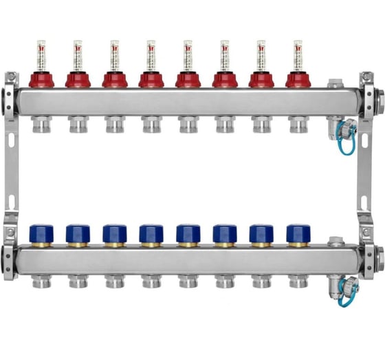 Коллекторная группа BYR PEX из нержавеющей стали, 1-Т8-3/4ЕК L=50 с расходомерами, термостатическими клапанами 2425-08