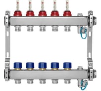 Коллекторная группа BYR PEX из нержавеющей стали, 1-Т5-3/4ЕК L=50 с расходомерами, термостатическими клапанами 2425-05