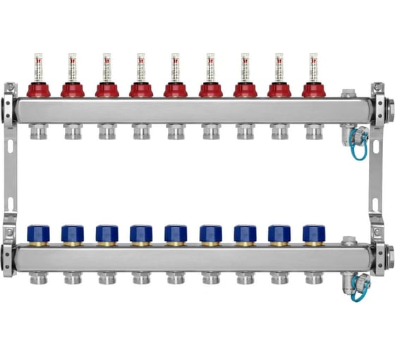 Коллекторная группа BYR PEX из нержавеющей стали, 1-Т9-3/4ЕК L=50 с расходомерами, термостатическими клапанами 2425-09