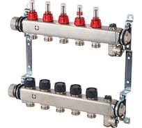 Гребенка OVENTROP Multidis SHR, 4 выхода, 1x 3/4 ЕК, PN 10, нержавеющая сталь, с регулирующими вентильными вставками 140650054