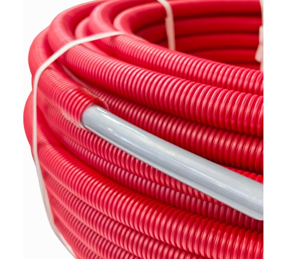 Труба RTP PEX-a, SDR7,4 d16x2,2 (100м) с антидиффузионным слоем EVOH в гофре красного цвета 51497