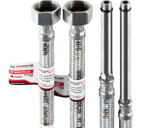 Подводка к смесителю PROFACTOR LUXE 1/2 с удлиненным штуцером 120/100мм х М10 пара - 60см PF WFH 592.60