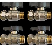 Комплект кранов прямых шаровых латунных E8tempo с накидной гайкой для котла (3/4 – 2шт; 1/2 – 2шт) E8000561