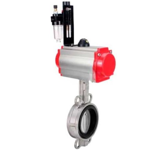 Затвор дисковый поворотный DN.ru 316L-316L-VITON Ду200 Ру16L с пн.приводом DA-130, БКВ LSB-510-02ExM12-250 и руч.дубл. HDM-3 D050-93418