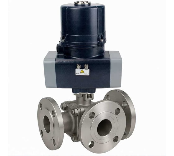 Кран шаровой DN.ru 316-316-PTFE-FP-3L-F-ISO-H Ду20 Ру16 HYMT, 3-ходовой L-тип фланцевый, электропривод ЭПВП-003 220В с пружинным возвратом D160-77129