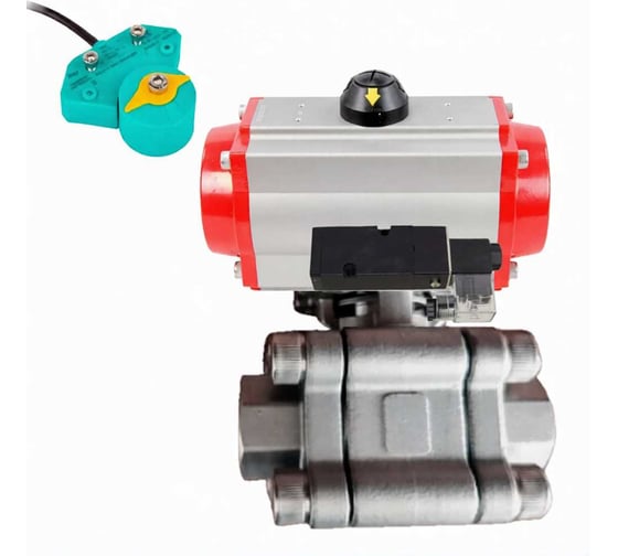 Кран шаровой DN.ru 316-316-PTFE-FP-SW-ISO-H Ду40 Ру63 под приварку, пневмопривод DA-065, пневмораспр. 24VDC, МППП-200 D160-76067