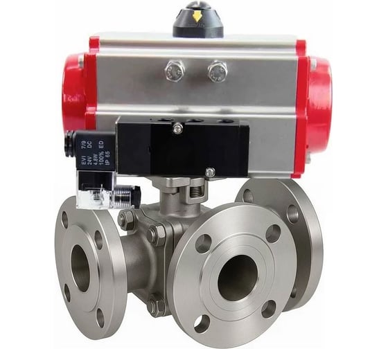 Кран шаровой DN.ru 316-316-PTFE-FP-3L-F-ISO-H Ду50 Ру16 HYMT фланц., пн.привод DA-065 и пн.распред PND1-S2EM-52-2-T10-220VAC NAMUR D160-81614