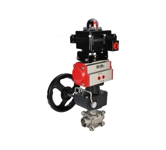 Кран шаровой DN.ru КШПП 316.200-ISO Ду32 Ру63 под приварку, с пневмоприводом DA-065, БКВ LSB-410-02ExM12-250 и ручка дублер HDM-1 D160-78392