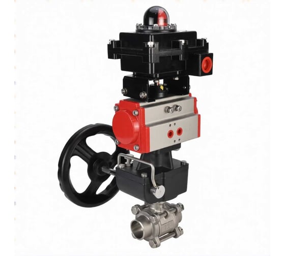 Кран шаровой DN.ru КШПП 316.200-ISO Ду100 Ру25 под приварку, с пневмоприводом DA-105, БКВ LSB-410-02ExM12-250 и ручка дублер HDM-3 D160-78395