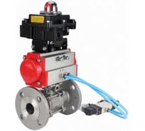 Шаровой кран DN.ru КШФПТ.304.180 Ду20 Ру40, фланц., PTFE, пн.привод SA-052, пн.распред PND1-S2EM-52-2-T10-220VAC, БКВ LSB-410-02ExM12-250 D160-81525