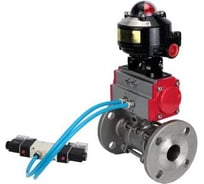 Шаровой кран DN.ru КШФПТ.304.180 Ду20 Ру40, фланц., PTFE, пн.привод DA-052, пн.распред PND1-S2EM-52-2-T08-220VAC, БКВ LSB-510-02ExM12-250 D160-81161