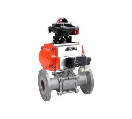 Шаровой кран DN.ru КШФПТ.304.180 Ду20 Ру40, фланц., PTFE, пн.привод SA-052, пн.распред PND1-S2EM-52-2-T10-220VAC, БКВ LSB-510-02ExM12-250 D160-81545