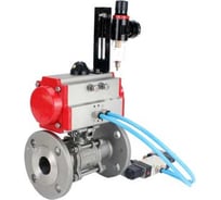 Шаровой кран DN.ru КШФПТ.304.180 Ду20 Ру40, фланц., PTFE, пн.привод SA-052, пн.распред PND1-S2EM-52-2-T08-220VAC, БПВ APU1-10-40-V08 D160-81401