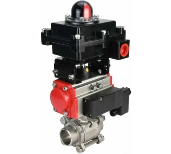 Кран шаровой DN.ru КШПП 316.200-ISO Ду65 Ру25 под приварку, пневмопривод SA-130, пневмораспределитеь PND2-S1EM-52-1NC-J08-220VAC, БКВ LSB-410-02ExM12-250 D160-78342