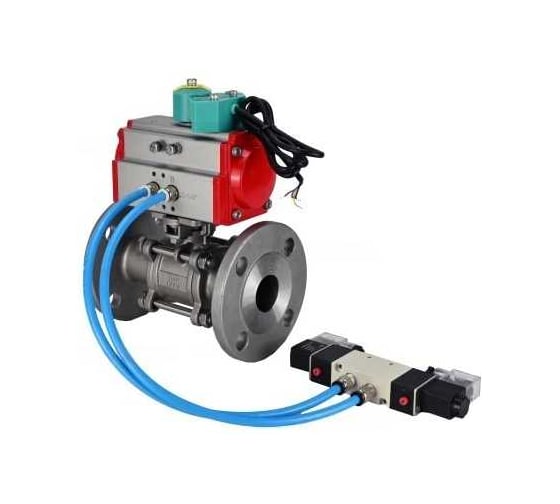 Шаровой кран DN.ru КШФПТ.304.180 Ду20 Ру40, фланц., PTFE, пн.привод DA-052, пн.распред PND1-S2EM-52-2-T10-220VAC, БКВ LSB-510-02ExM12-250 D160-81331