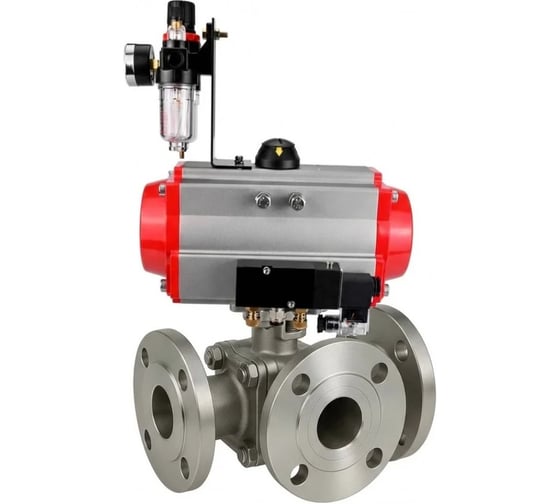 Кран шаровой DN.ru 316-316-PTFE-FP-3L-F-ISO-H Ду50 Ру16 HYMT фланц., пн.привод SA-105, пн.распред PND1-S2EM-52-2-T10-220VAC, БПВ APU1-10-40-V08 D160-81694