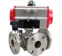 Кран шаровой DN.ru 316-316-PTFE-FP-3L-F-ISO-H Ду80 Ру16 HYMT фланц., пн.привод SA-130 и пн.распред PND1-S2EM-52-2-T10-220VAC NAMUR D160-81692