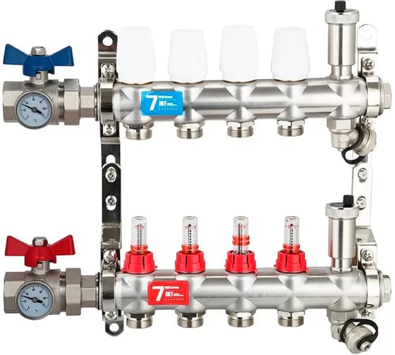 Коллекторная группа ViEiR 1x3/4 6 выходов, из нержавеющей стали, с расходомерами без кранов VR116-06A (V)