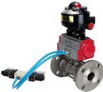 Шаровой кран DN.ru КШФПТ.304.180 Ду25 Ру40, фланц., PTFE, пн.привод DA-052, пн.распред PND1-S2EM-52-2-T08-220VAC, БКВ LSB-510-02ExM12-250 D160-81162