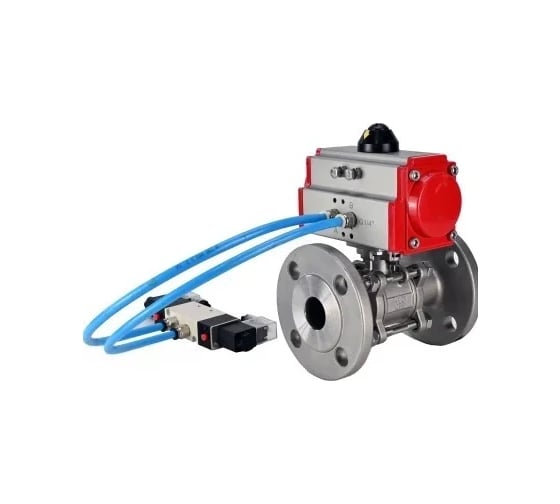 Шаровой кран DN.ru КШФПТ.304.180 Ду25 Ру40, фланц., PTFE, пн.привод DA-052, пн.распред PND1-S2EM-52-2-T10-220VAC, БПВ APU1-10-40-V08 D160-81232