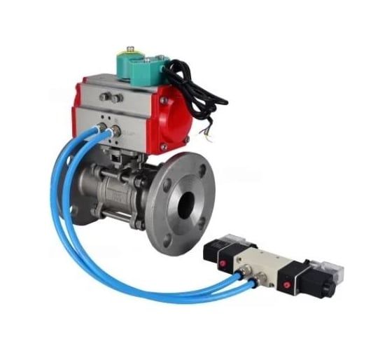 Шаровой кран DN.ru КШФПТ.304.180 Ду25 Ру40, фланц., PTFE, пн.привод SA-065, пн.распред PND1-S2EM-52-2-T10-220VAC, магн.перекл. МППП-200 D160-81497