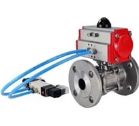 Шаровой кран DN.ru КШФПТ.304.180 Ду25 Ру40, фланц., PTFE, с пн.приводом DA-052, пн.распред PND1-S2EM-52-2-T08-220VAC и руч.дубл. HDM-1 D160-81202