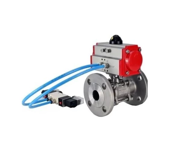 Шаровой кран DN.ru КШФПТ.304.180 Ду25 Ру40, фланц., PTFE, с пн.приводом DA-052, пн.распред PND1-S2EM-52-2-T10-220VAC и руч.дубл. HDM-1 D160-81372