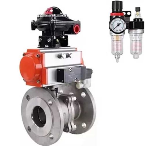 Кран шаровой DN.ru КШ.Ф.П.316.200 Ду50 Ру16 фланцевый, пневмоприводом DA-083, пневмораспределитель PND1-S2EM-52-2-T08-220VAC, БКВ LSB-210-02NM12-220/24, БПВ APU1-10-40-V08 D160-78856