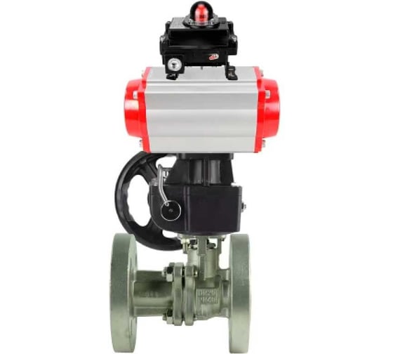 Кран шаровой DN.ru КШ.Ф.П.316.200 Ду50 Ру40 двухходовой, фланцевый с пневмоприводом DA-083, ручной дублер HDM-2 и БКВ LSB-210-02NM12-220/24 D160-79537