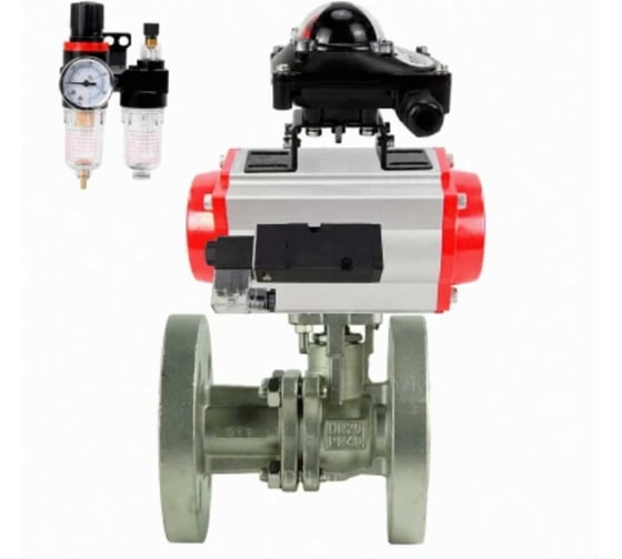 Кран шаровой DN.ru КШ.Ф.П.316.200 Ду50 Ру40, фланцевый, пневмоприводом DA-083, пневмораспределитель PND2-S1EM-52-1NC-J08-220VAC, БКВ LSB-410-02ExM12-250, БПВ APU1-10-40-V08 D160-79857