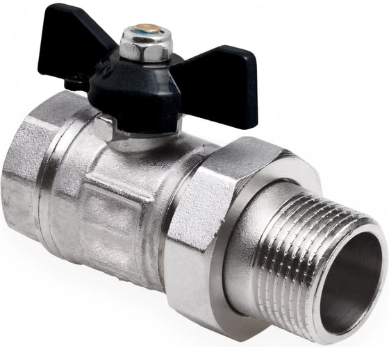 Кран шаровой RTP ГОСТ 3/4'' латунный с американкой внутренняя/наружная резьба PN 40, ручка бабочка, 49326