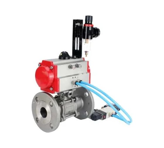 Шаровой кран DN.ru КШФПТ.304.180 Ду32 Ру40, фланц., PTFE, пн.привод SA-083, пн.распред PND1-S2EM-52-2-T10-220VAC, БПВ APU1-10-40-V08 D160-81490