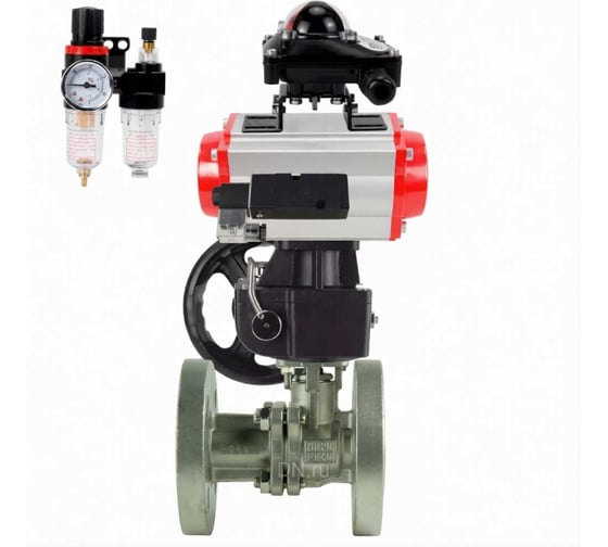 Кран шаровой DN.ru КШ.Ф.П.316.200 Ду50 Ру40, фланцевый, пневмопривод, DA-083, пневмораспределитель PND2-S1EM-52-1NC-J08-24VDC, руч.дубл. HDM-2, БКВ LSB-210-02NM12-220/24, БПВ APU1-10-40- D160-79965