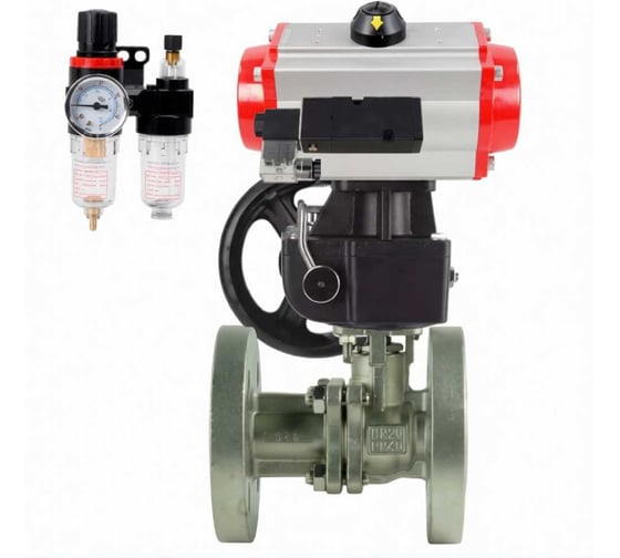 Кран шаровой DN.ru КШ.Ф.П.316.200 Ду50 Ру40, фланцевый, пневмопривод, DA-083, пневмораспределитель PND2-S1EM-52-1NC-J08-220VAC, руч.дубл. HDM-2, БПВ APU1-10-40-V08 D160-79917